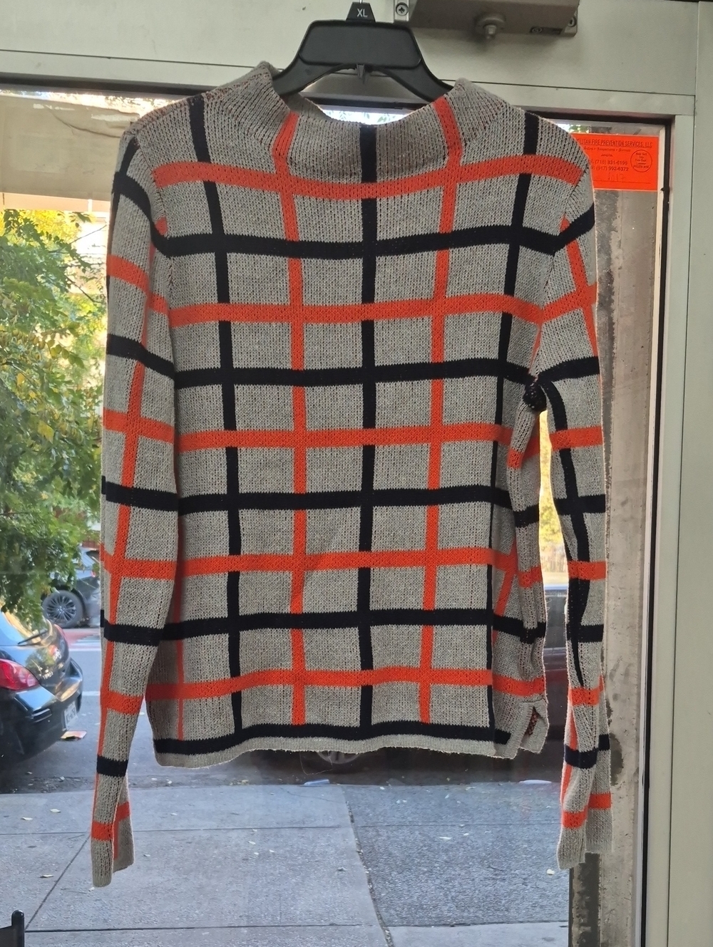 Old Navy Gray Turtleneck Sweater with Orange & Black Windowpane